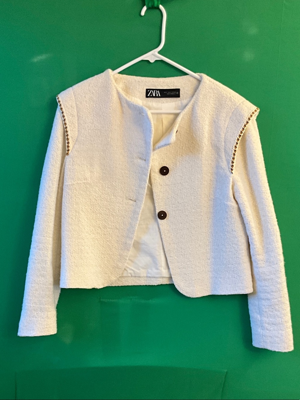 Zara Ivory Textured Cropped Blazer
